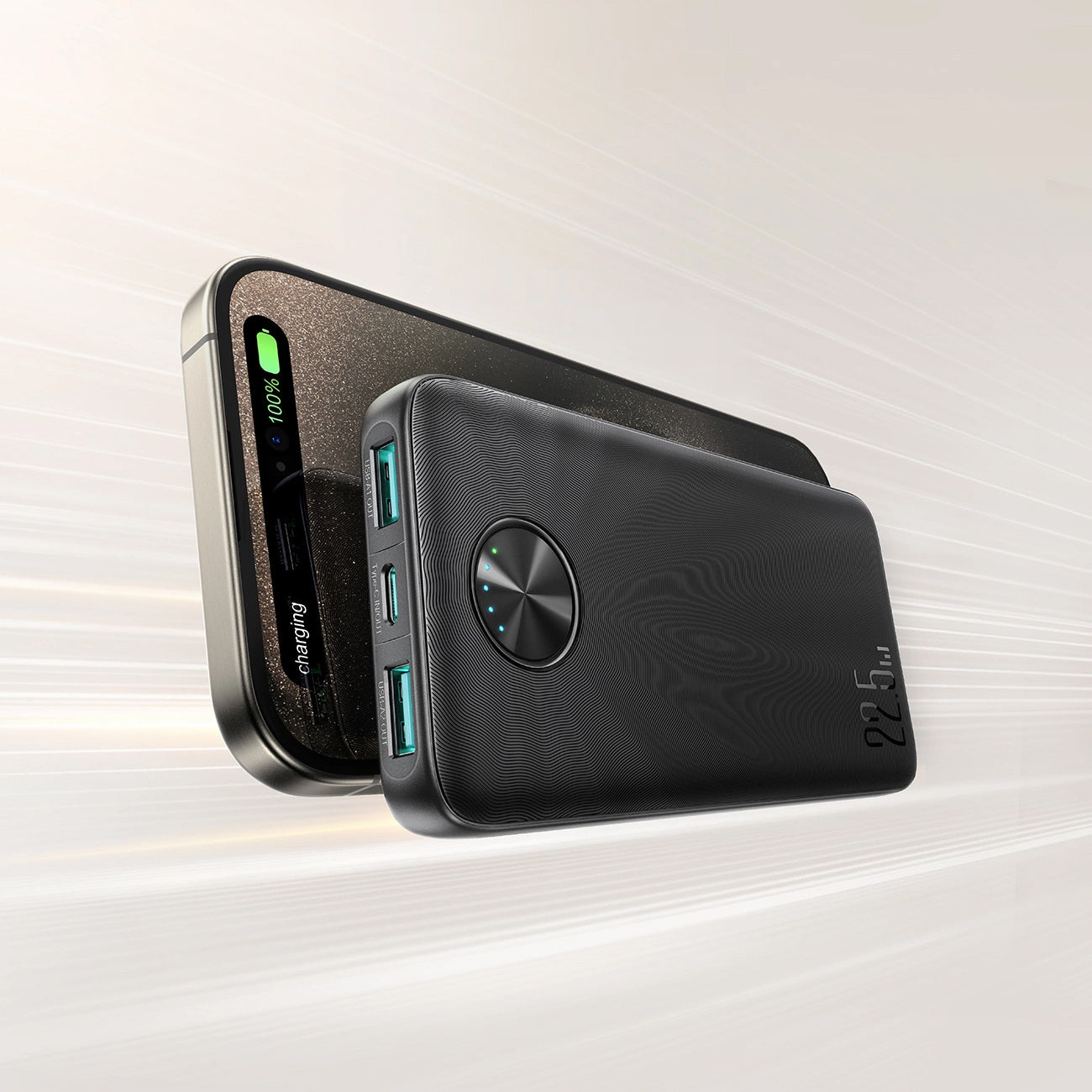External Battery Joyroom JR-PBF15, 10000mAh, 22.5W, QC + PD, 1 x USB-C - 2 x USB-A, Black 